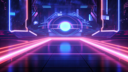 Obraz premium Future AI gaming stage design with neon light sports 