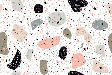 Terrazzo flooring vector seamless pattern. Texture of classic Italian type of floor in Venetian style composed of natural stone, granite, quartz, marble, glass and concrete