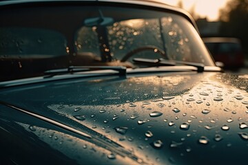 car windshield with rain droplets. Generative AI - obrazy, fototapety, plakaty