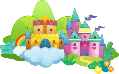 cartoon beautiful and colorful medieval castle isolated illustration for childern