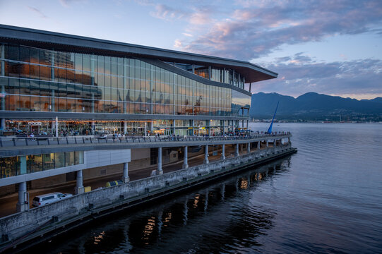 Vancouver, British Columbia - May 25, 2023: The new, modern Vancouver Convention Center  in Coal Harbour, Vancouver.