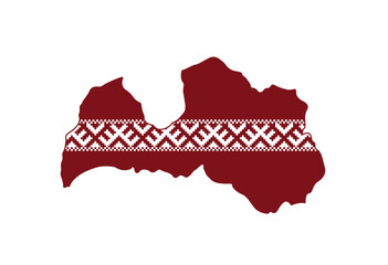 Latvia shape outline with stitched pattern - obrazy, fototapety, plakaty