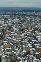 top view of Snowfall in istanbul city 