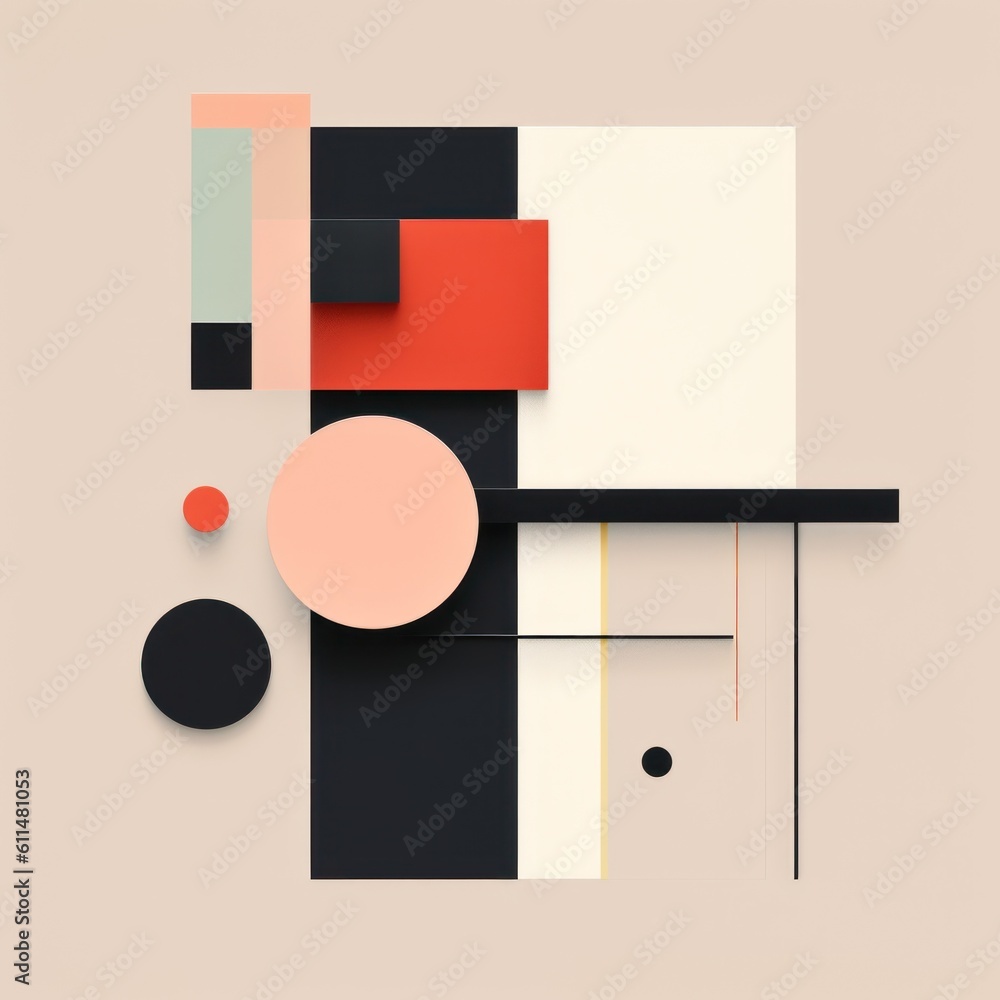 Aufkleber a picture of a geometric composition with a red circle. generative ai image.