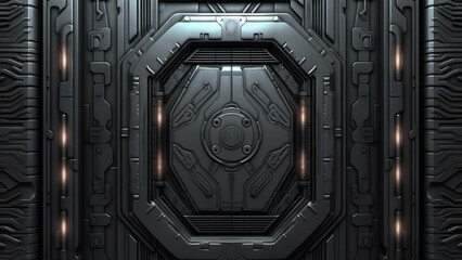 security door of future AI Technology gear technical concept