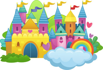 Fototapeta premium cartoon beautiful and colorful medieval castle isolated illustration for childern