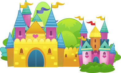 Obraz na płótnie Canvas cartoon beautiful and colorful medieval castle isolated illustration for childern