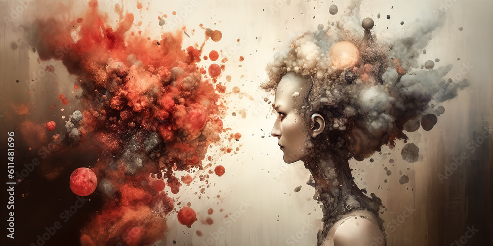 Poster a man stands in a room filled with debris and smoke after an explosion - generative ai.
