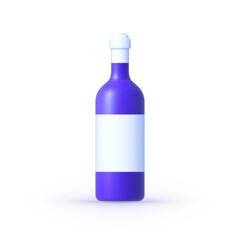 Wine bottle 3d icon isolated on white background. Wine bottle mockup with label. Vector illustration
