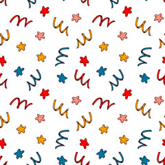 Confetti seamless pattern. Colorful hand drawn Merry Christmas and Happy New Year background in sketch style. Birthday celebration design. Vector illustration..