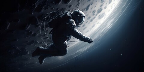 astronaut flying in deep space near black hole, planet background, Cinematic, Photoshoot, Shot on...