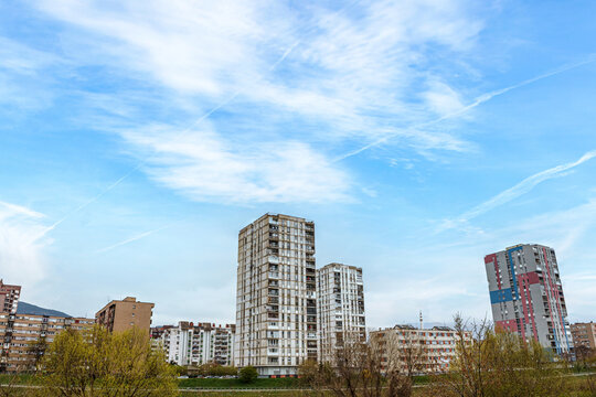 View at high rise buildings in Zenica, Bosnia Herzegovina in spring outdoors