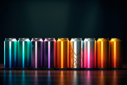 aluminum gradient color soda tin cans design, generative ai