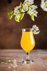 Classic cocktail glass table in night club restaurant. Alcohol resresh drink, close-up. Modern beverage