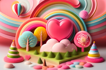 Fototapeta na wymiar Candyland landscape valentine