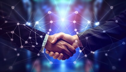  Deal. business man shaking hands with effect global network link connection and graph chart of stock market graphic diagram, digital   -Created using generative AI tools