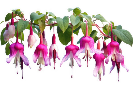 Fuchsias Flower Tropical Garden Nature on White background, HD