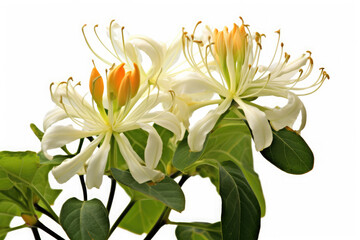 Fototapeta premium Honeysuckle Flower Tropical Garden Nature on White background, HD