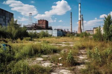Fototapeta na wymiar an abandoned factory against a clear blue sky. Generative AI