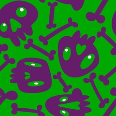 'Cartoon Halloween seamless skulls pattern for wrapping paper and linens and fabrics and kids clothes print