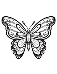 Obraz na płótnie Canvas A black and white butterfly on a white background. Generative AI. Coloring book for kids.