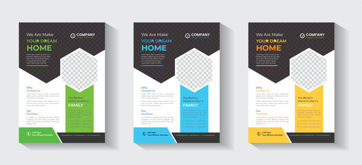 Real Estate Flyer Layout with Orange Accents, Flyer template layout design. Orange Corporate business flyer mockup. Creative modern vector flier concept 
