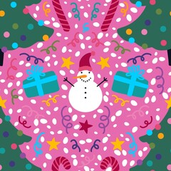 Winter cartoon seamless Christmas and snowman and gifts box and candy pattern for wrapping paper and fabrics