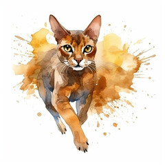 A watercolor painting of a cat running. Generative AI.