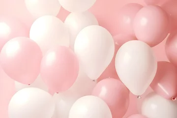 pink and white balloons floating above a pale pink and white background, in the style of subtle color gradations, subtle tonal variations, bloomcore, happycore, subtle hues, dark white and light pink, © 230dfhh