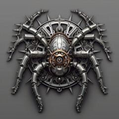 A metal spider with a clock face on it's back. Generative AI.