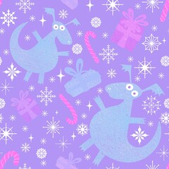 Cartoon dinosaur monsters seamless dragon pattern for wrapping paper and Christmas gift box and kids clothes
