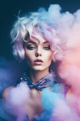 A woman with pink hair and a bow tie. Generative AI.
