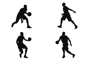 Set Basketball players. 4 silhouettes of basketball players, Vector illustration