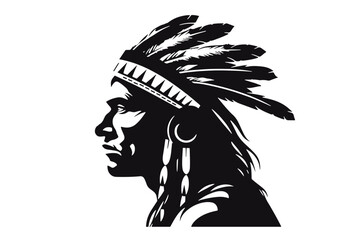 Native American Indian Chief head profile. Mascot sport team logo. Vector illustration 