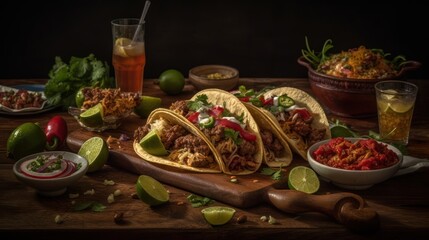 Delicious Tacos, Taco, Delicious Tacos Isolated on Dark Background, Ai Generated Art.
