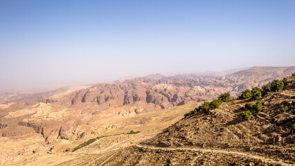 Landscape at King's Highway in Jordan. The King’s Highway was a trade route of vital importance in the ancient Near East, connecting Africa with Mesopotamia.