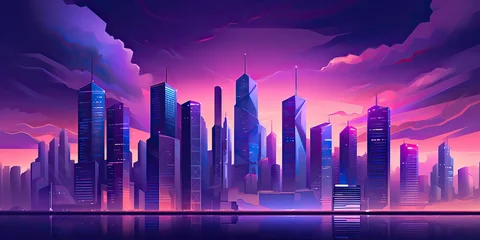Foto auf Acrylglas Kürzen AI Generated. AI Generative. Retro vintage synthwave vaporwave city urban town cityscape. Pink purple future colors. Graphic Art