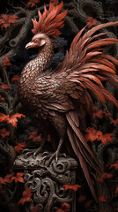 A large bird standing on top of a stone pillar. Generative AI.