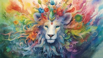 Watercolor painting, magic weaves through the foliage, transforming ordinary animals into fantastical beings with vibrant hues. Generative AI
