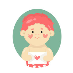 vector illustration cartoon characters of little boy. avatar of romantic little babie with letter with heart. Self love, self care, positive, happiness concept.