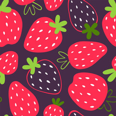 Cute summer pattern with strawberries. Vector template. For textile, wallpaper, paper, packaging, digital illustration.