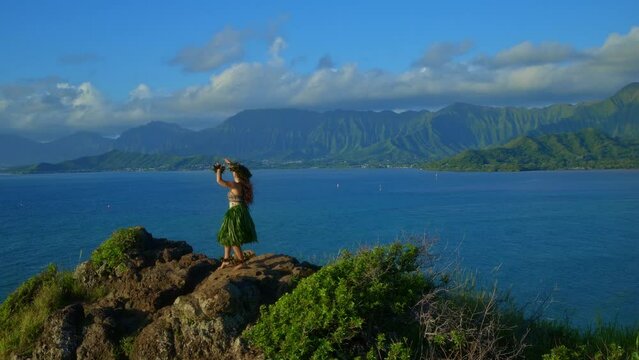 Hawaiian Hula Dancer On Island Peak