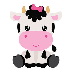 First birthday. Baby girly cow one vector cartoon illustration.
