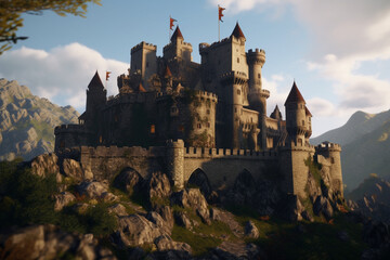 Fototapeta na wymiar ancient castle on a hill created using generative AI tools