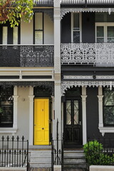 Victorian Filigree style terrace houses with cast-iron screen verandahs on Liverpool Street, Paddington. Sydney-Australia-681