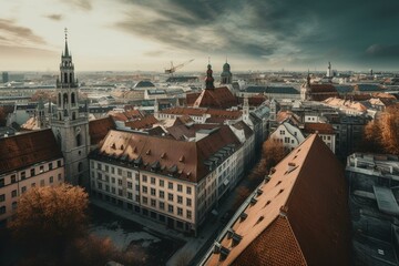Naklejka na ściany i meble View of Munich's cityscape skyline. Generative AI