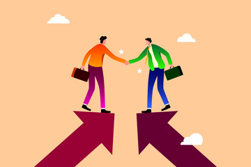 work together for success, team collaboration, Cooperation partnership, agreement or negotiation, collaborate concept, businessmen handshake on growth arrow joining connection agree to work together.
