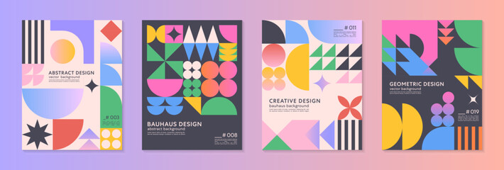 Abstract bauhaus geometric pattern backgrounds with copy space for text.Trendy minimalist geometric designs with simple shapes and elements.Modern artistic vector illustrations.Covers templates