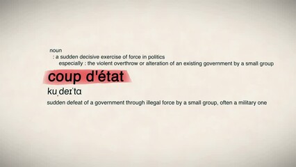 The Word Coup d'état Red Highlighted in a Dictionary Animation