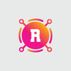 R Letter Logo abstract geometric design vector template Logotype icon Digital Technology style.